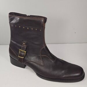 Gordon Rush Genuine Leather Ankle Boots Mens 11.5 Brown Studded Buckle Side Zip